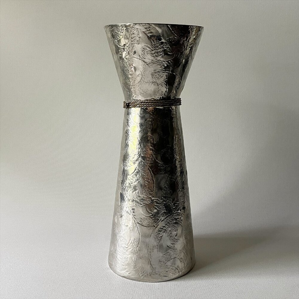 Vintage Handmade Pewter Art Vase 10" MCM Atelier Barnard Chaudron Val David